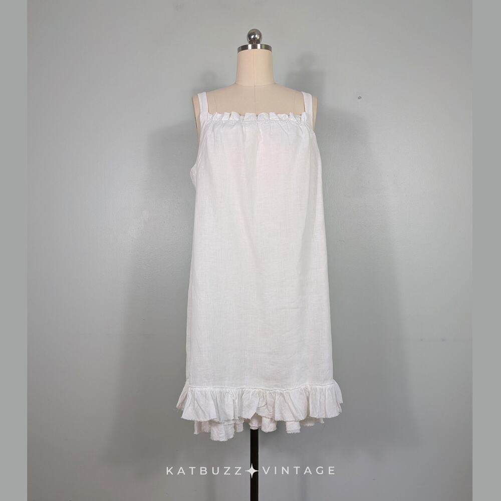 Eileen Fisher Linen Midi Dress L Off White Sundress Sleeveless Beach Cottage